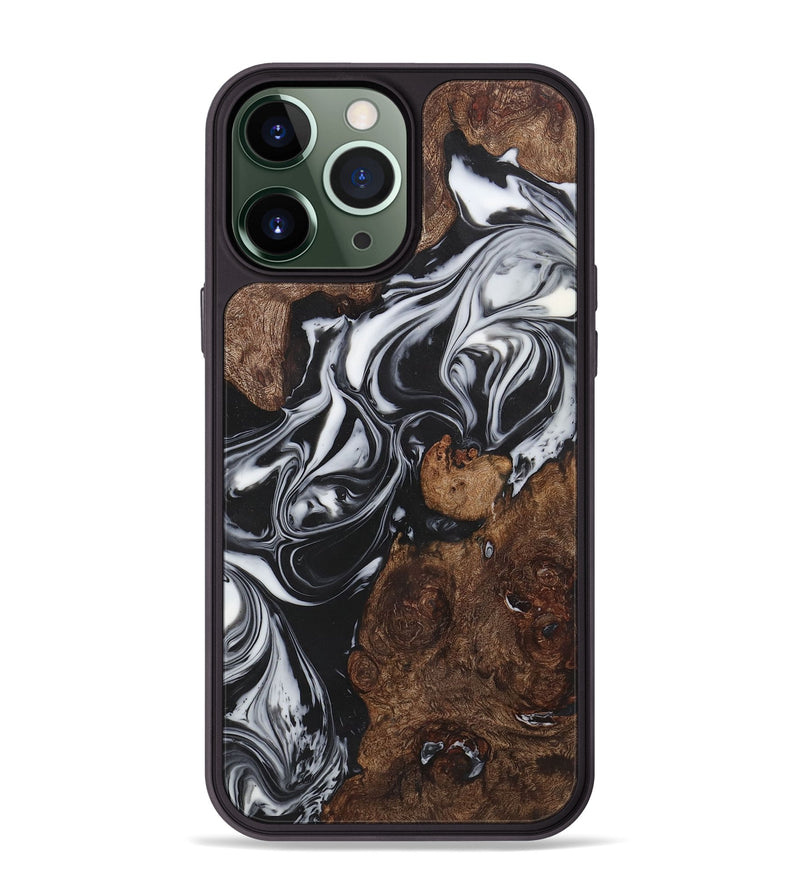 iPhone 13 Pro Max Wood+Resin Phone Case - Oaklynn (Black & White, 722198)