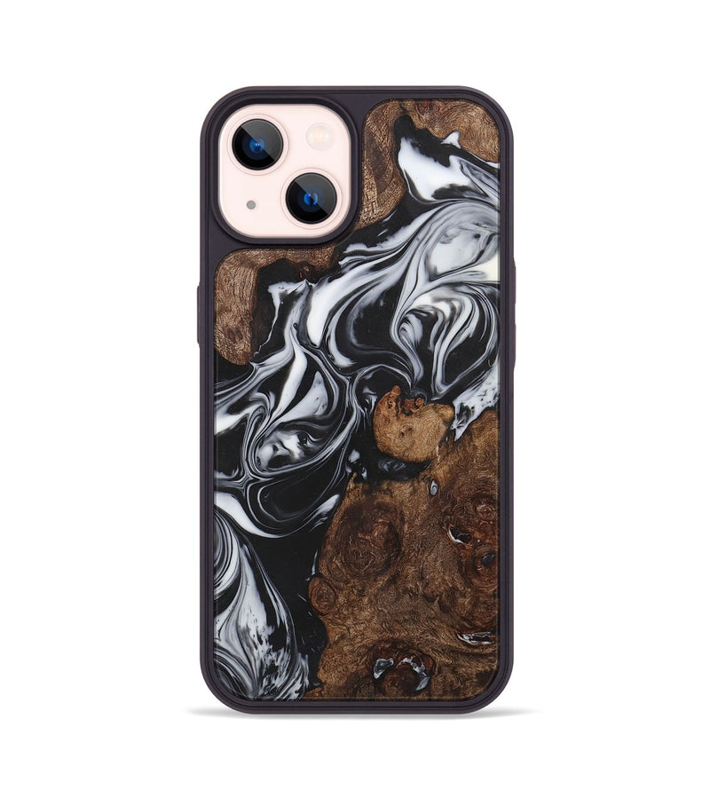 iPhone 14 Wood+Resin Phone Case - Oaklynn (Black & White, 722198)