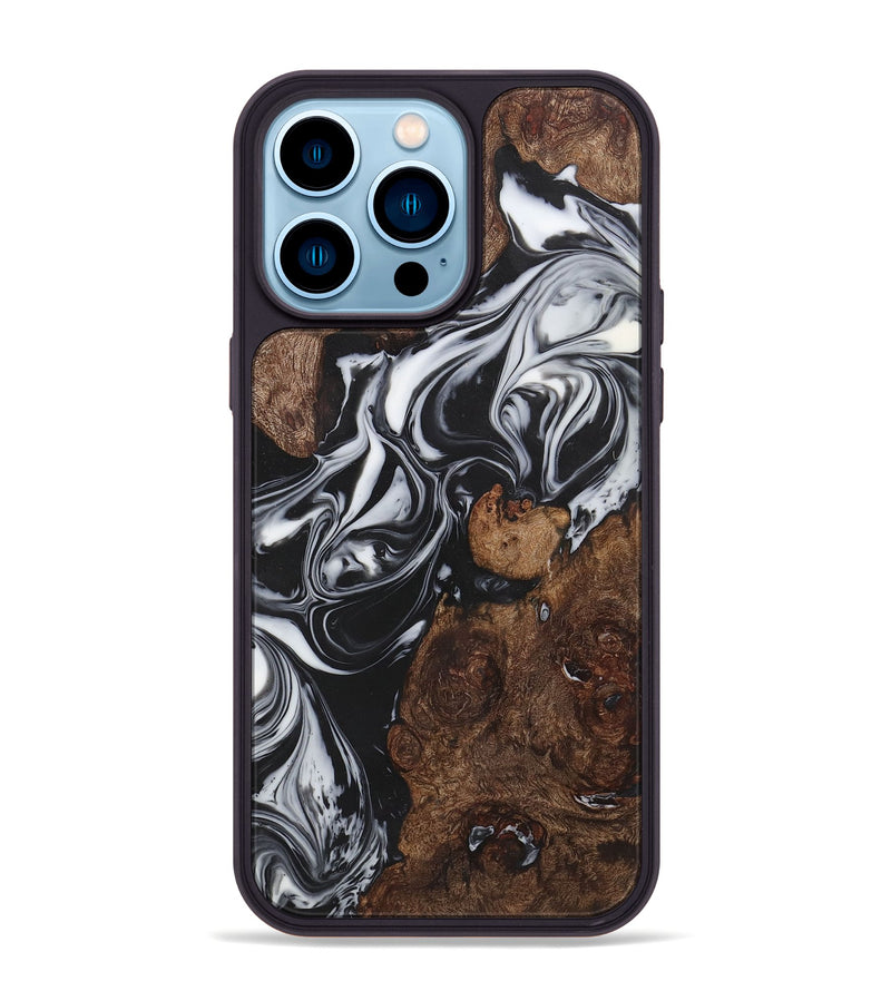 iPhone 14 Pro Max Wood+Resin Phone Case - Oaklynn (Black & White, 722198)