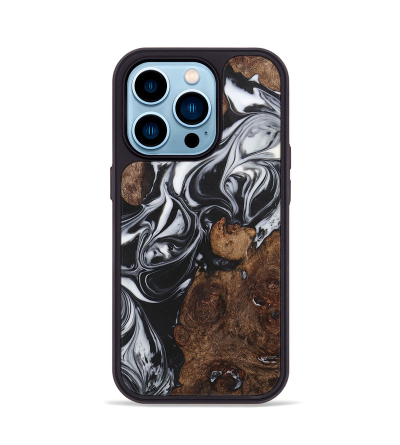 iPhone 14 Pro Wood+Resin Phone Case - Oaklynn (Black & White, 722198)