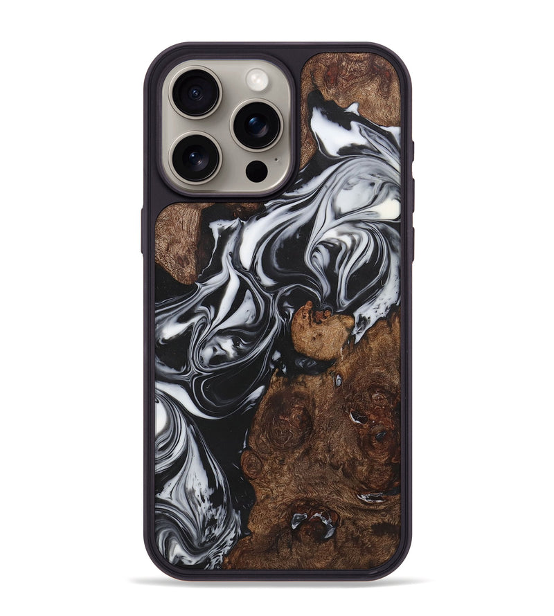 iPhone 15 Pro Max Wood+Resin Phone Case - Oaklynn (Black & White, 722198)