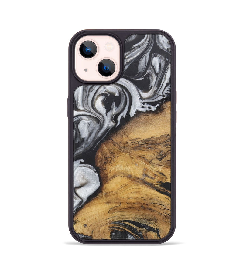 iPhone 14 Wood+Resin Phone Case - Wilfred (Black & White, 722199)