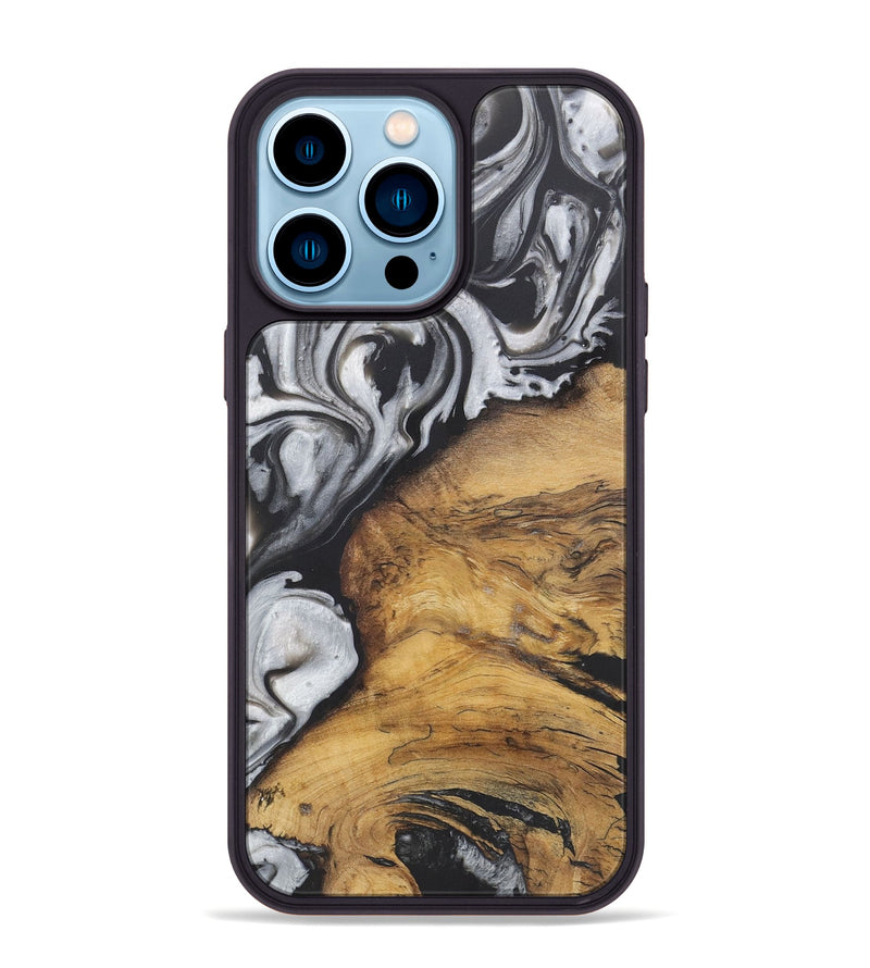 iPhone 14 Pro Max Wood+Resin Phone Case - Wilfred (Black & White, 722199)