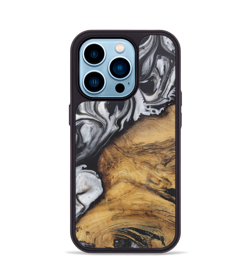 iPhone 14 Pro Wood+Resin Phone Case - Wilfred (Black & White, 722199)