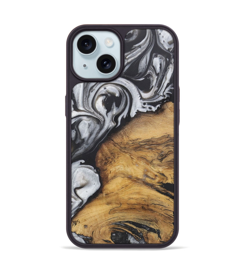 iPhone 15 Wood+Resin Phone Case - Wilfred (Black & White, 722199)