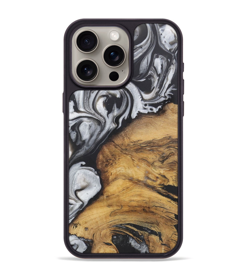 iPhone 15 Pro Max Wood+Resin Phone Case - Wilfred (Black & White, 722199)