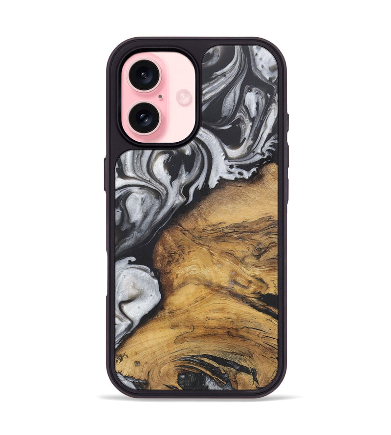 iPhone 16 Wood+Resin Phone Case - Wilfred (Black & White, 722199)