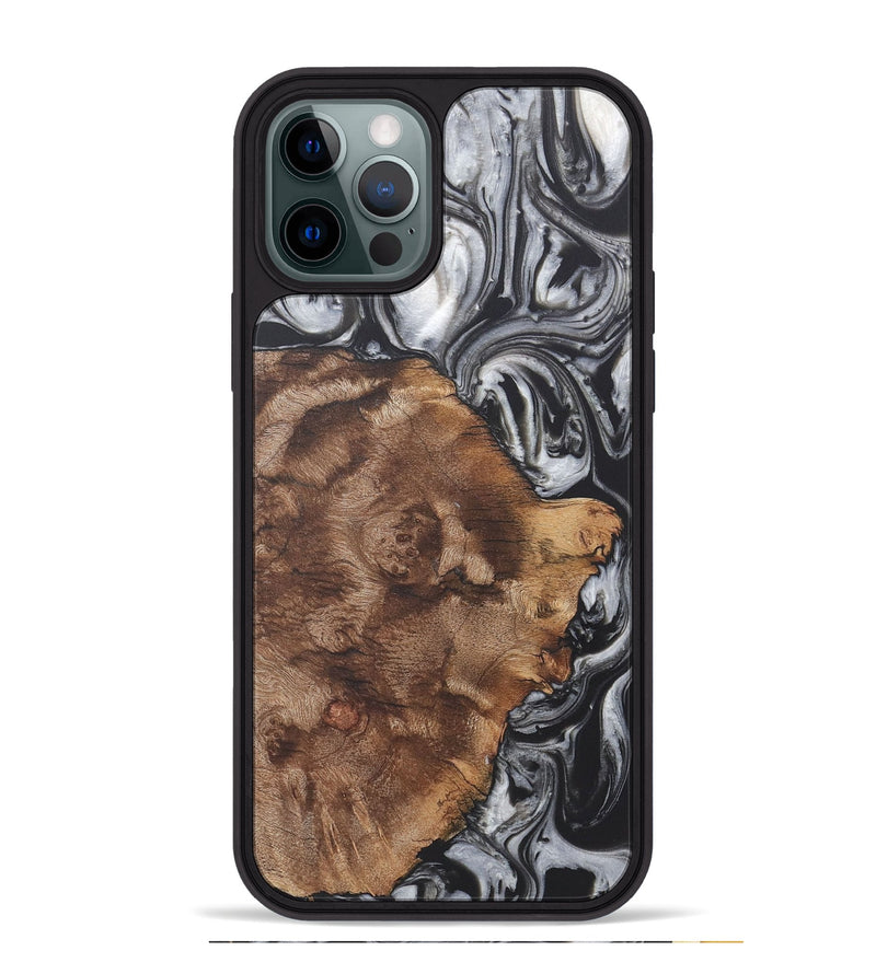 iPhone 12 Pro Max Wood+Resin Phone Case - Adaline (Black & White, 722200)