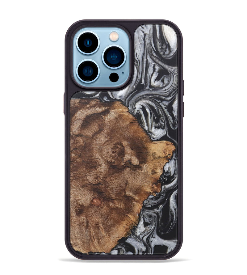 iPhone 14 Pro Max Wood+Resin Phone Case - Adaline (Black & White, 722200)