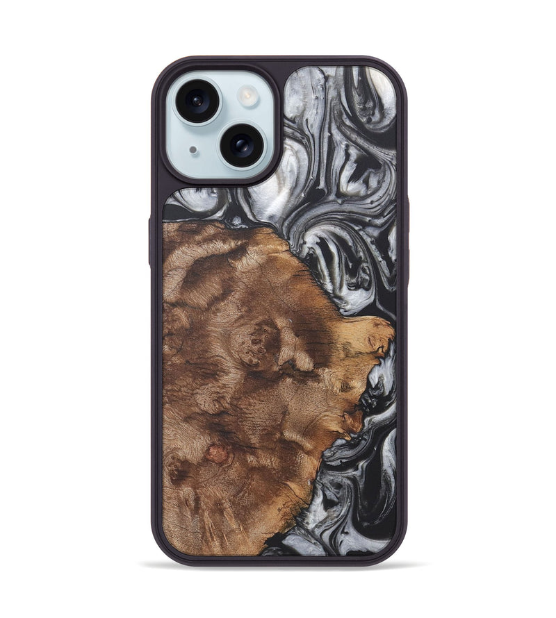 iPhone 15 Wood+Resin Phone Case - Adaline (Black & White, 722200)