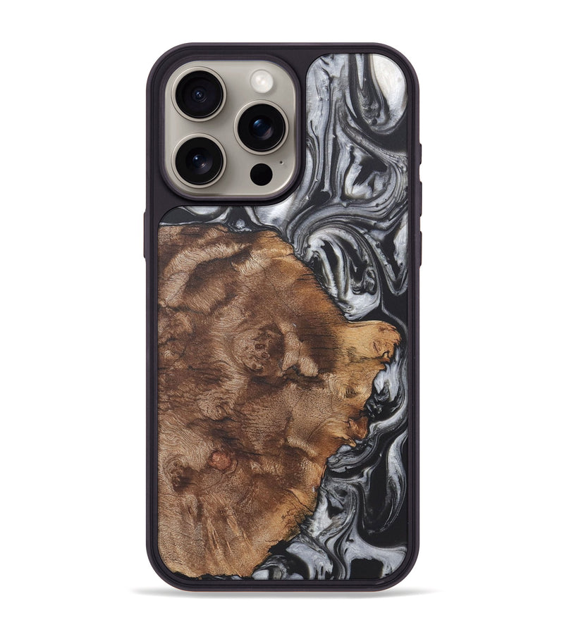 iPhone 15 Pro Max Wood+Resin Phone Case - Adaline (Black & White, 722200)