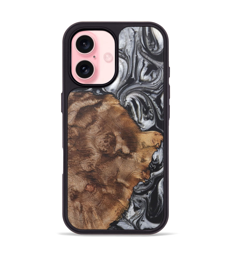 iPhone 16 Wood+Resin Phone Case - Adaline (Black & White, 722200)