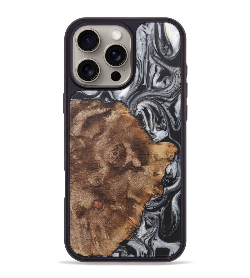 iPhone 16 Pro Max Wood+Resin Phone Case - Adaline (Black & White, 722200)