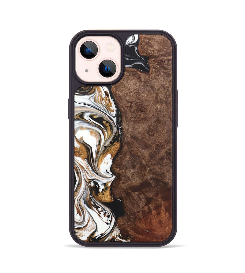 iPhone 14 Wood+Resin Phone Case - Callie (Black & White, 722201)