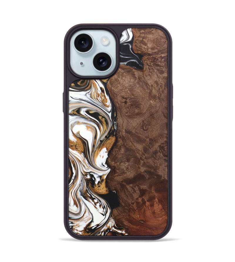 iPhone 15 Wood+Resin Phone Case - Callie (Black & White, 722201)