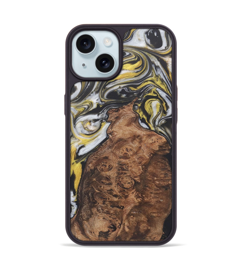 iPhone 15 Wood+Resin Phone Case - Gia (Black & White, 722202)