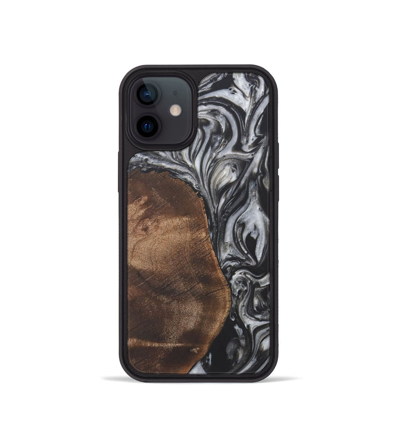 iPhone 12 mini Wood+Resin Phone Case - Dina (Black & White, 722203)