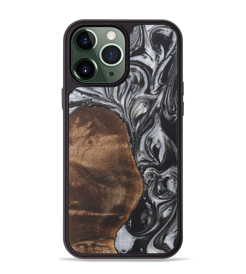 iPhone 13 Pro Max Wood+Resin Phone Case - Dina (Black & White, 722203)