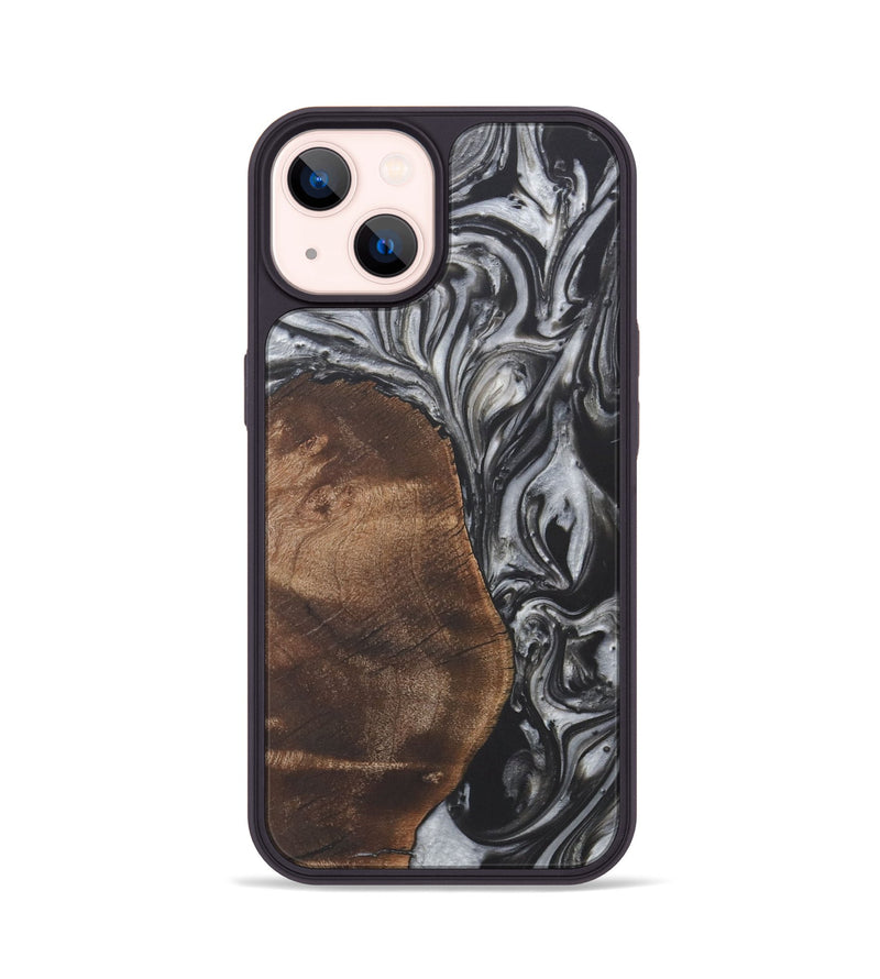 iPhone 14 Wood+Resin Phone Case - Dina (Black & White, 722203)