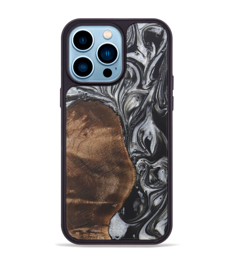 iPhone 14 Pro Max Wood+Resin Phone Case - Dina (Black & White, 722203)