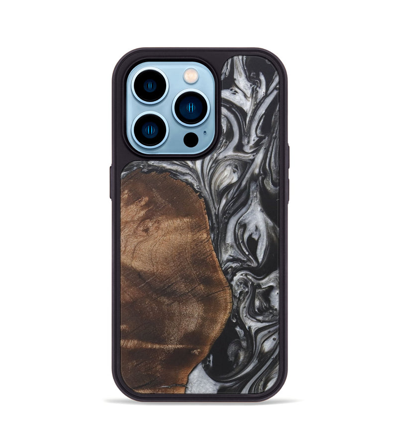 iPhone 14 Pro Wood+Resin Phone Case - Dina (Black & White, 722203)