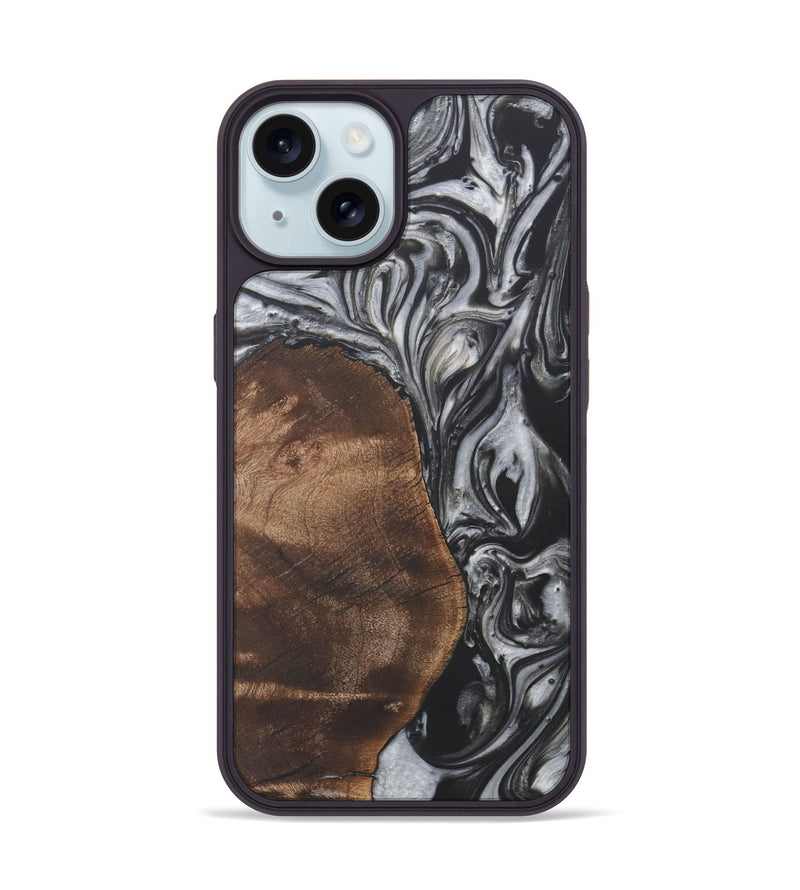 iPhone 15 Wood+Resin Phone Case - Dina (Black & White, 722203)