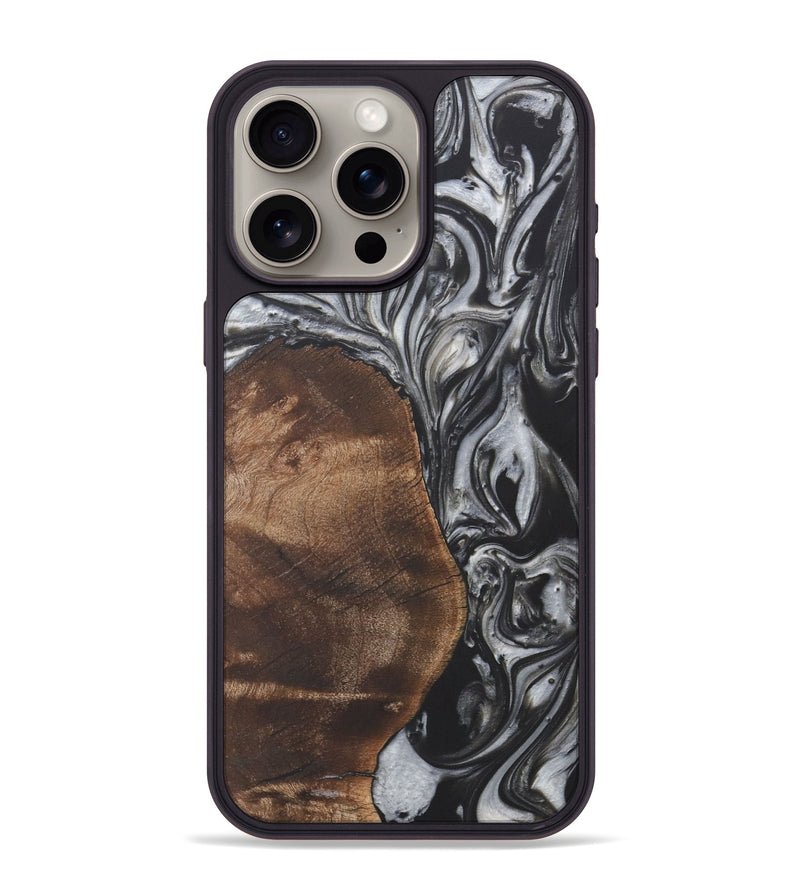 iPhone 15 Pro Max Wood+Resin Phone Case - Dina (Black & White, 722203)