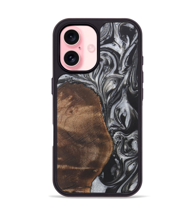 iPhone 16 Wood+Resin Phone Case - Dina (Black & White, 722203)