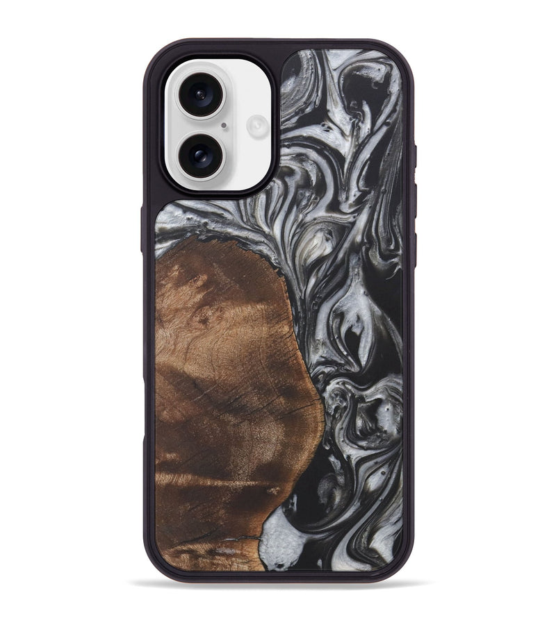 iPhone 16 Plus Wood+Resin Phone Case - Dina (Black & White, 722203)