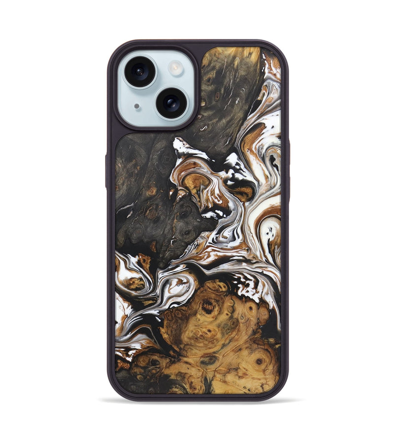 iPhone 15 Wood+Resin Phone Case - Jonas (Black & White, 722204)