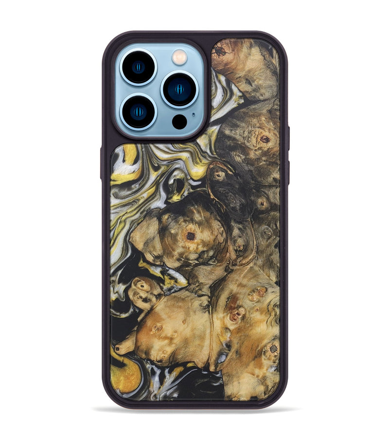 iPhone 14 Pro Max Wood+Resin Phone Case - Zachary (Black & White, 722206)