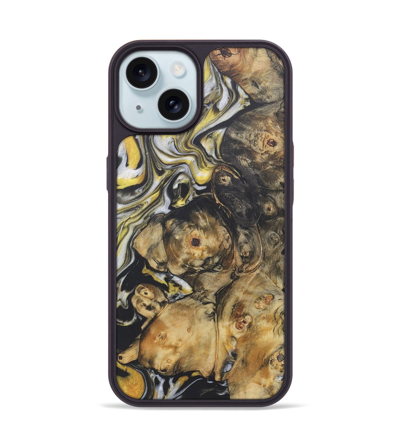 iPhone 15 Wood+Resin Phone Case - Zachary (Black & White, 722206)