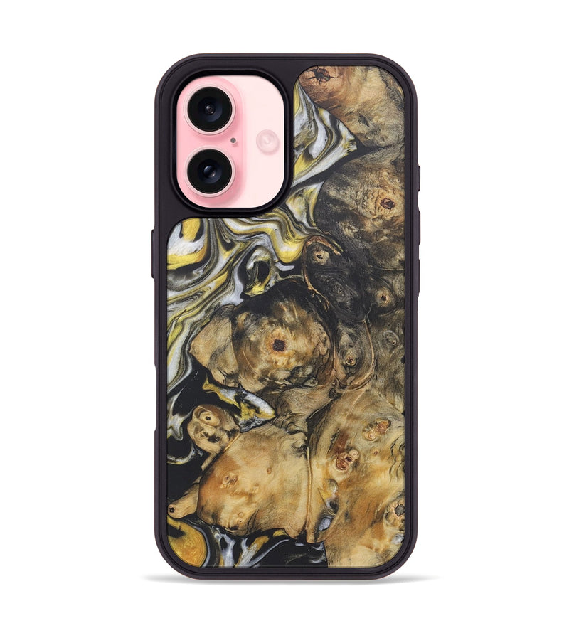 iPhone 16 Wood+Resin Phone Case - Zachary (Black & White, 722206)