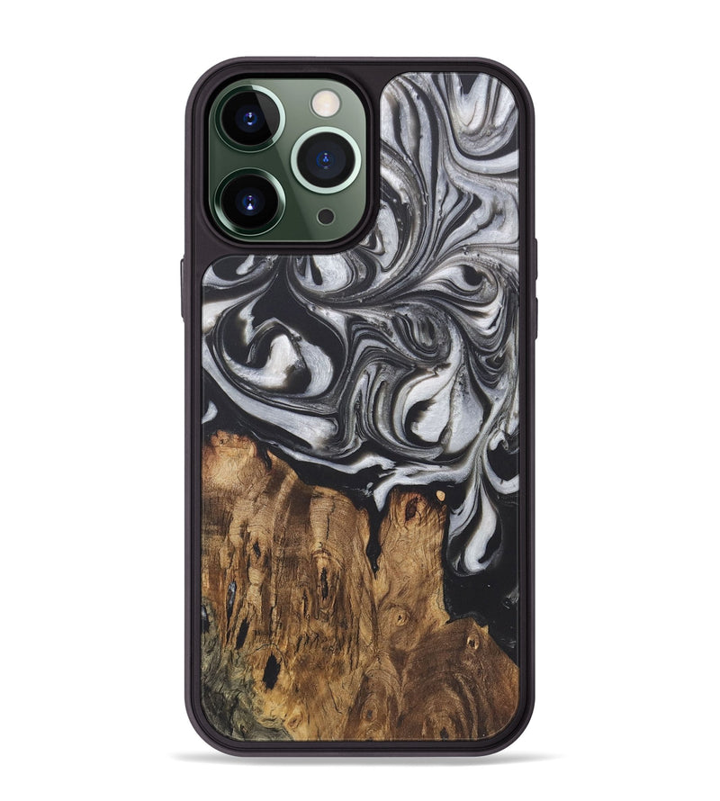 iPhone 13 Pro Max Wood+Resin Phone Case - Allyson (Black & White, 722207)