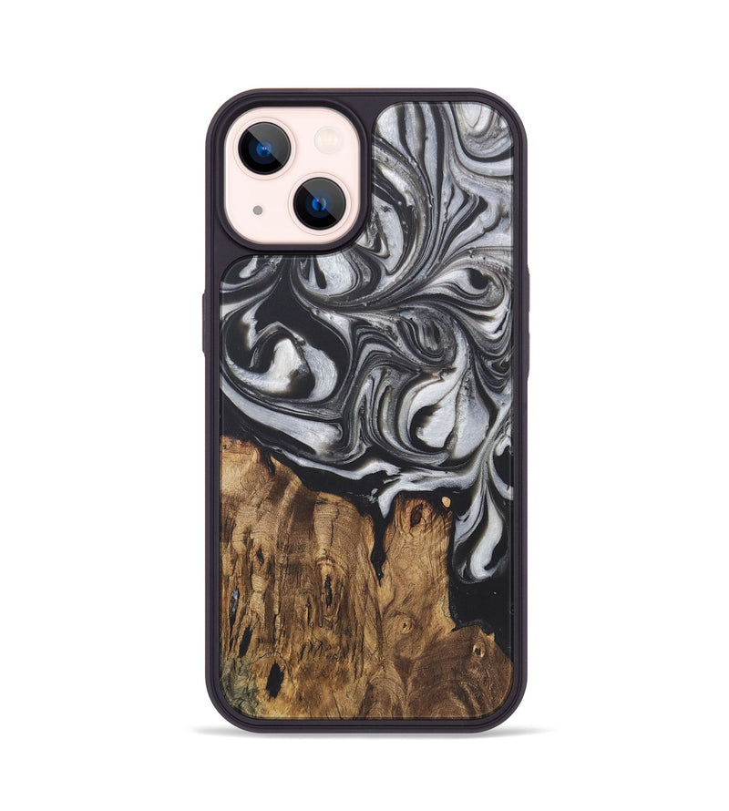 iPhone 14 Wood+Resin Phone Case - Allyson (Black & White, 722207)