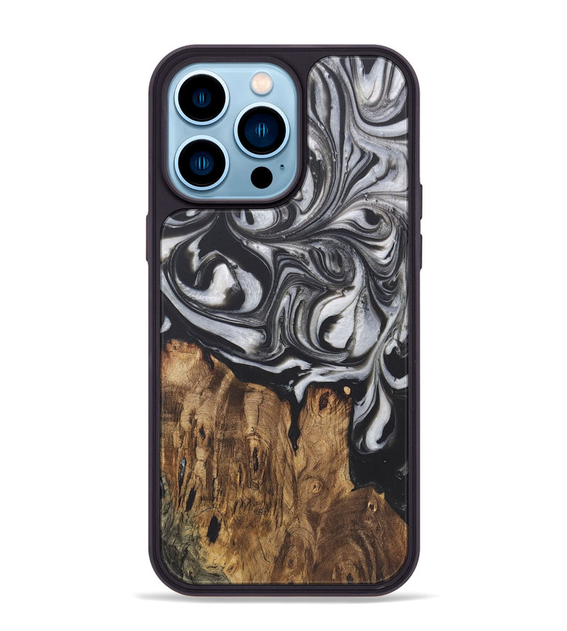 iPhone 14 Pro Max Wood+Resin Phone Case - Allyson (Black & White, 722207)