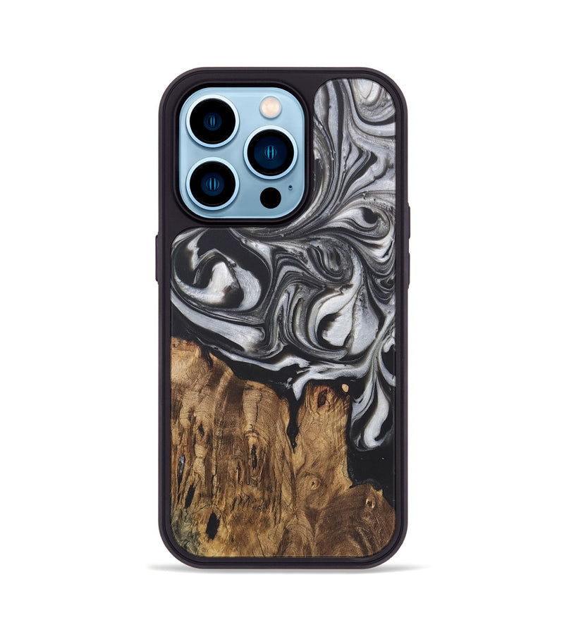 iPhone 14 Pro Wood+Resin Phone Case - Allyson (Black & White, 722207)