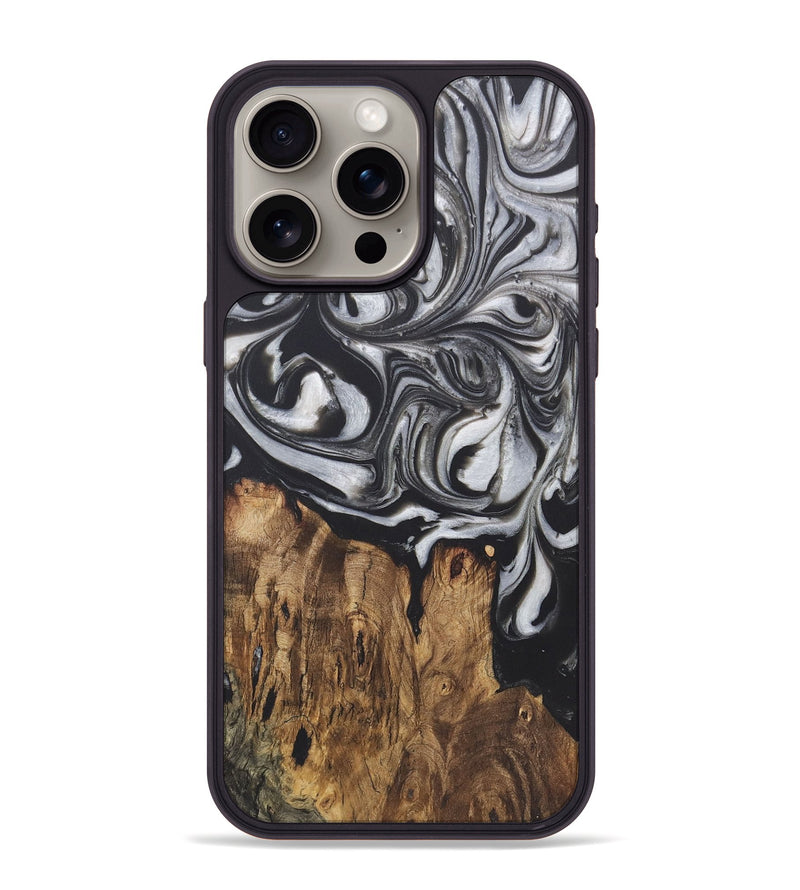 iPhone 15 Pro Max Wood+Resin Phone Case - Allyson (Black & White, 722207)