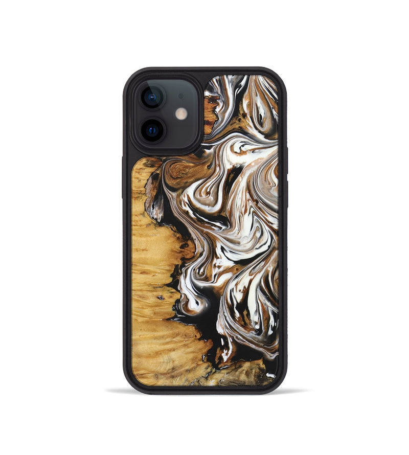 iPhone 12 mini Wood+Resin Phone Case - Linda (Black & White, 722208)