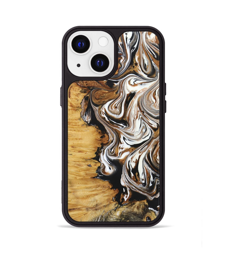 iPhone 13 Wood+Resin Phone Case - Linda (Black & White, 722208)