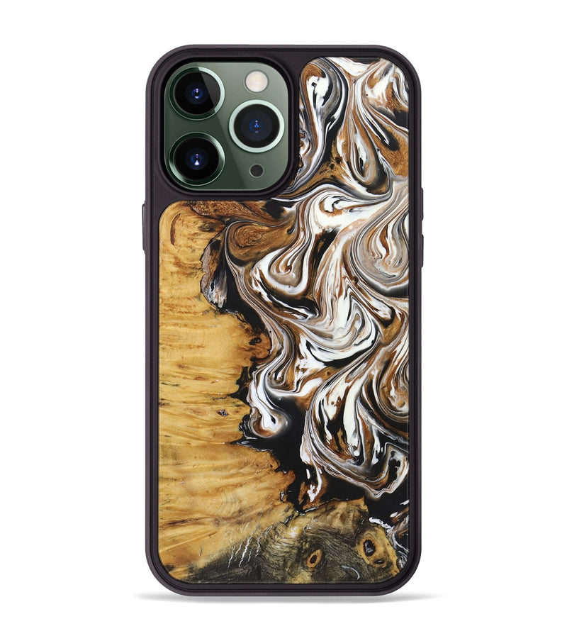 iPhone 13 Pro Max Wood+Resin Phone Case - Linda (Black & White, 722208)