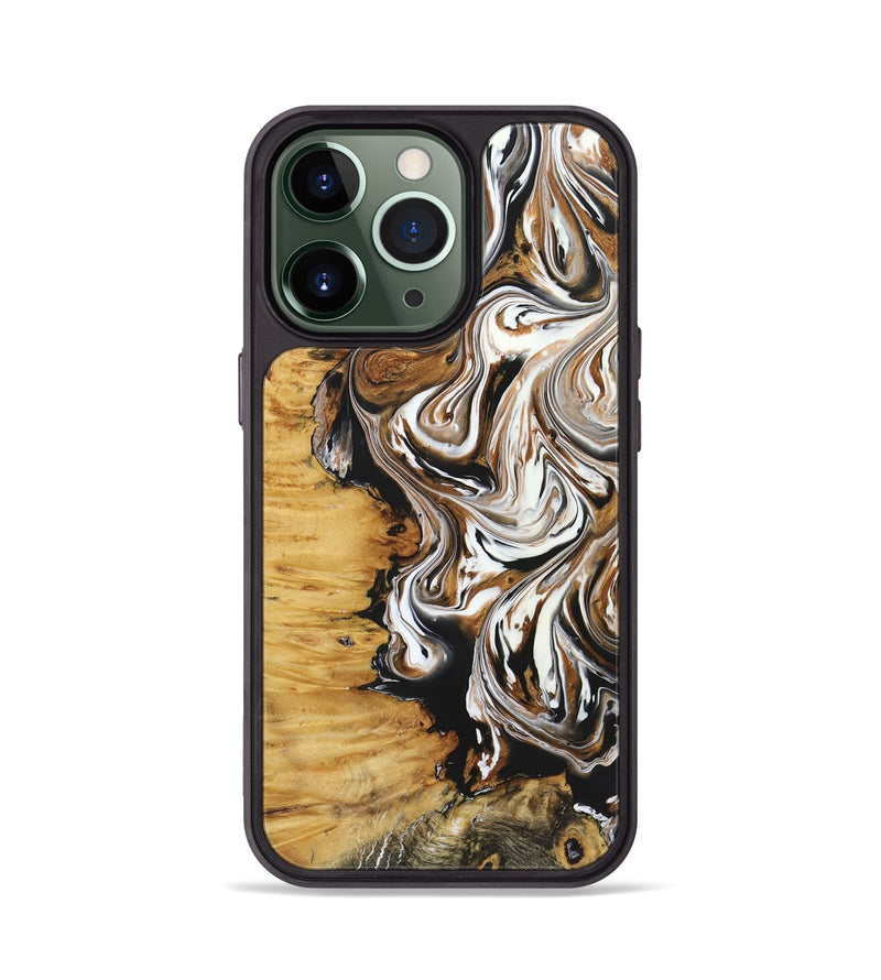 iPhone 13 Pro Wood+Resin Phone Case - Linda (Black & White, 722208)