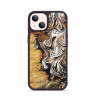 iPhone 14 Wood+Resin Phone Case - Linda (Black & White, 722208)