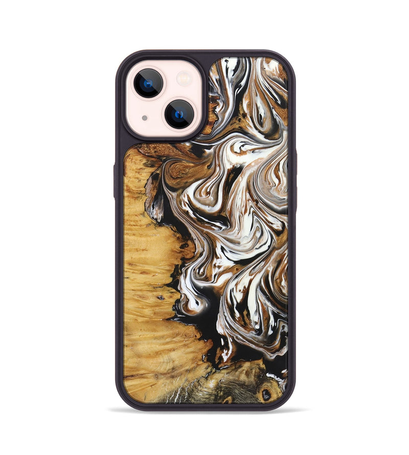 iPhone 14 Wood+Resin Phone Case - Linda (Black & White, 722208)