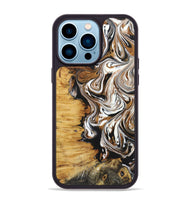 iPhone 14 Pro Max Wood+Resin Phone Case - Linda (Black & White, 722208)