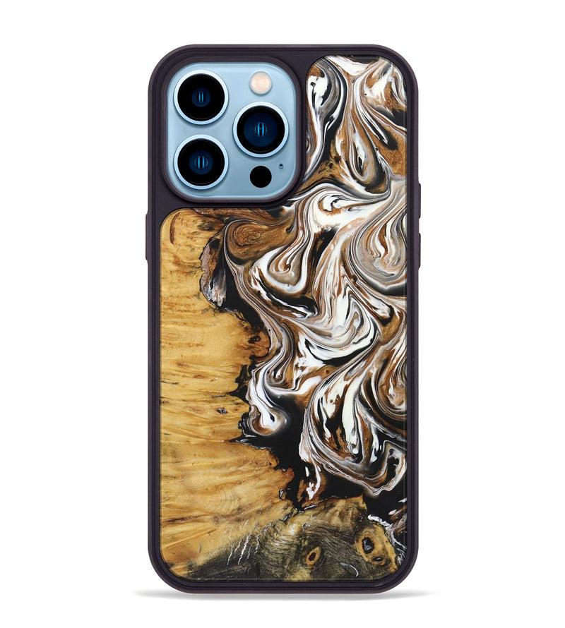 iPhone 14 Pro Max Wood+Resin Phone Case - Linda (Black & White, 722208)