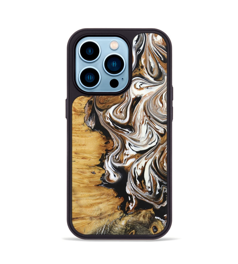 iPhone 14 Pro Wood+Resin Phone Case - Linda (Black & White, 722208)