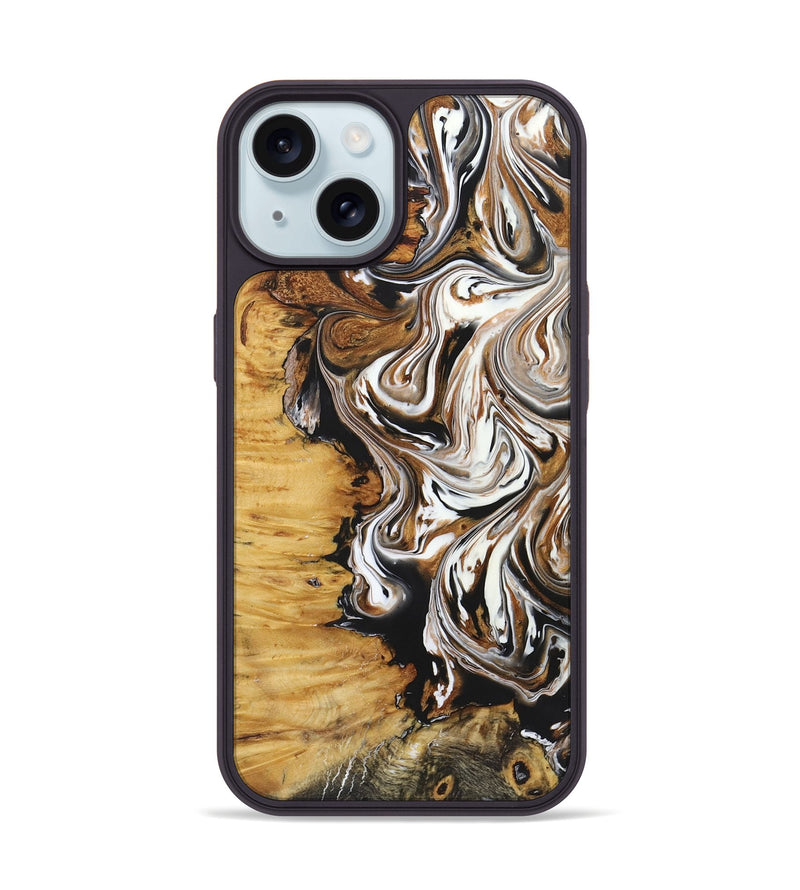 iPhone 15 Wood+Resin Phone Case - Linda (Black & White, 722208)