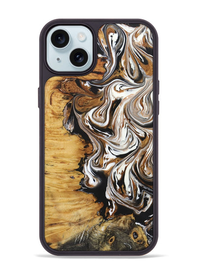 iPhone 15 Plus Wood+Resin Phone Case - Linda (Black & White, 722208)