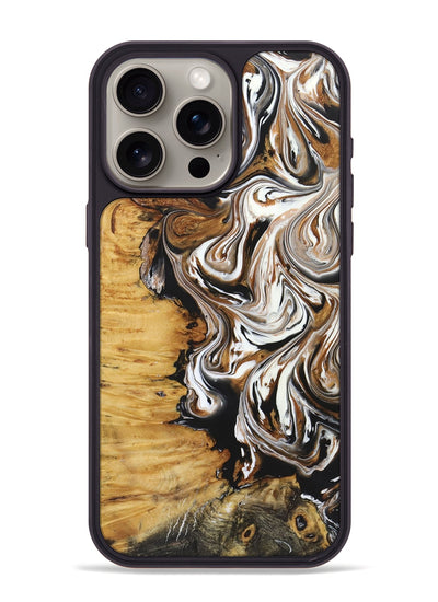 iPhone 15 Pro Max Wood+Resin Phone Case - Linda (Black & White, 722208)